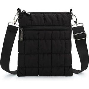 Black quilted crossbody bag lightweight puffer purse small shoulder bag for wome